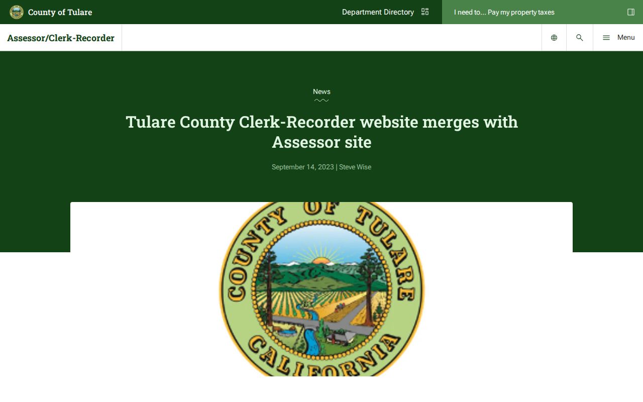 Porterville residents directory view of the Tulare Assessor and Recorder records hub