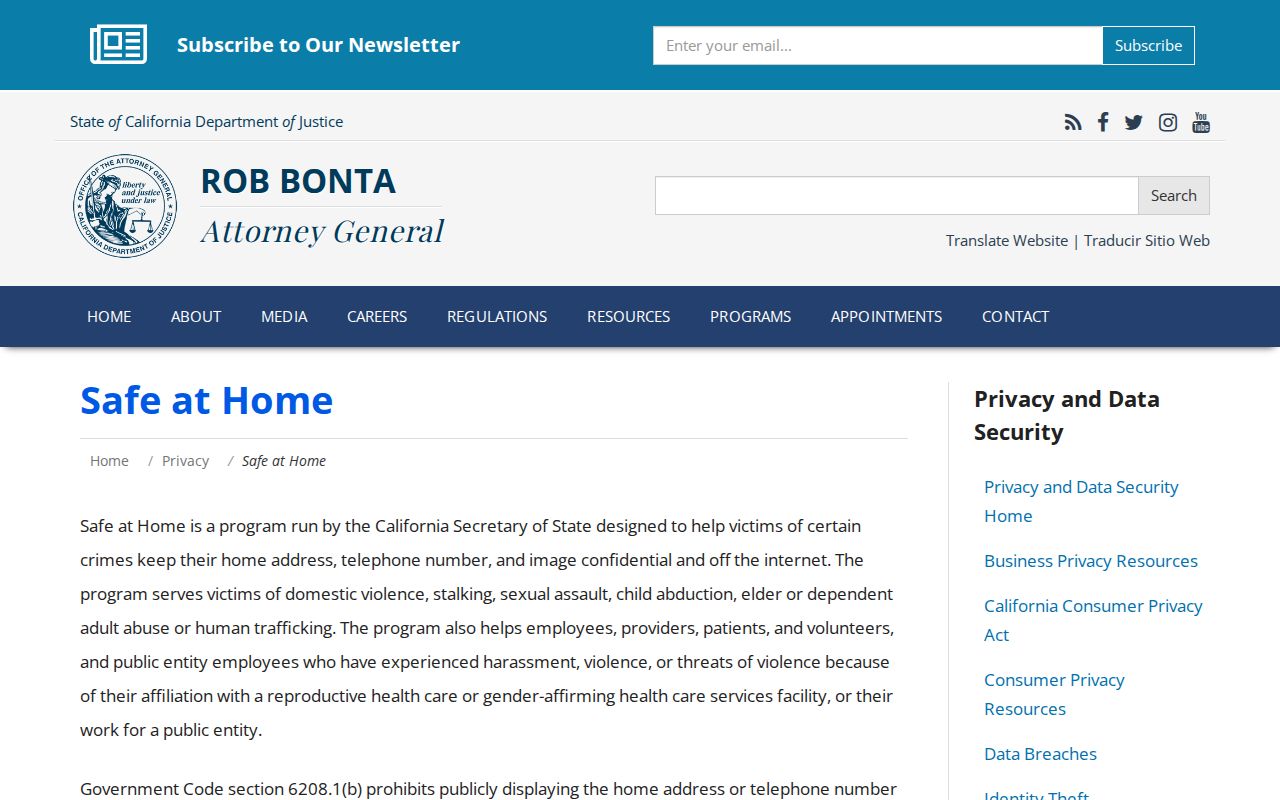 Porterville residents directory privacy view of California Safe at Home address protection