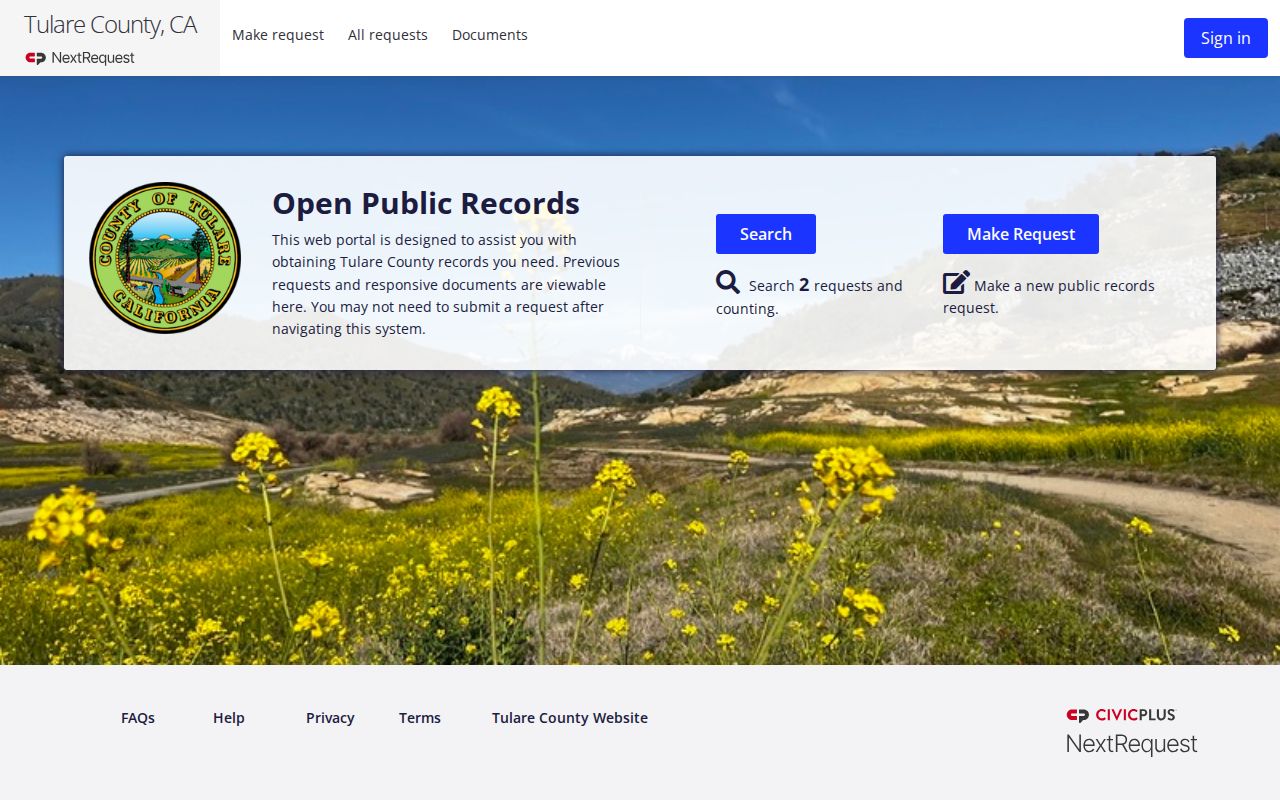 Porterville residents directory view of Tulare County public-record request portal