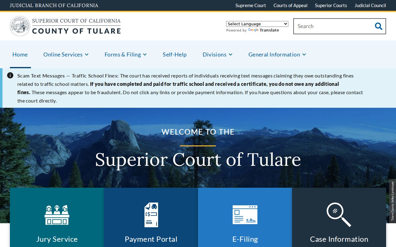Porterville residents directory view of Tulare Superior Court case search